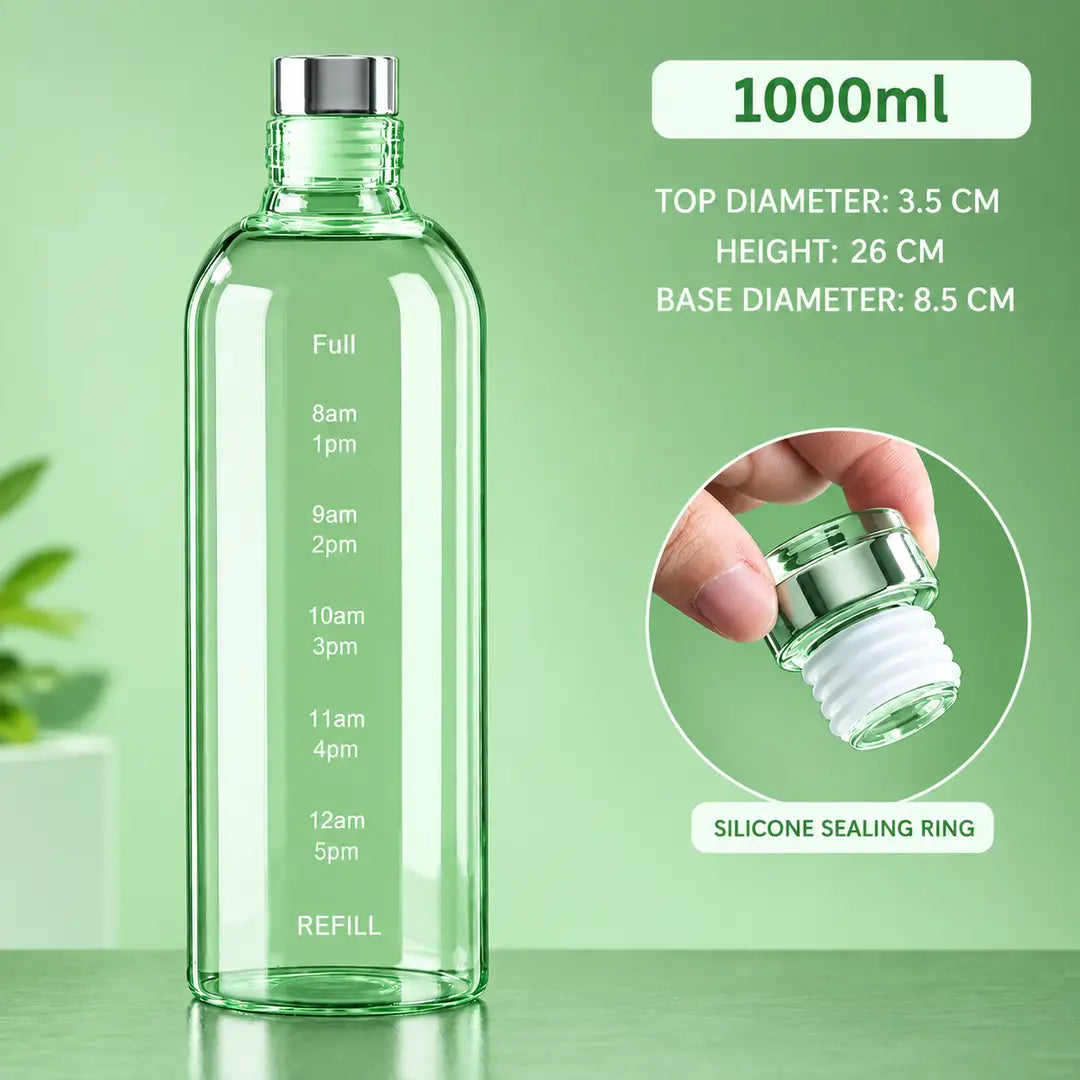 1000/Ml Glass Water Bottle With Time Scale - Couple Glass Portable Bot ...