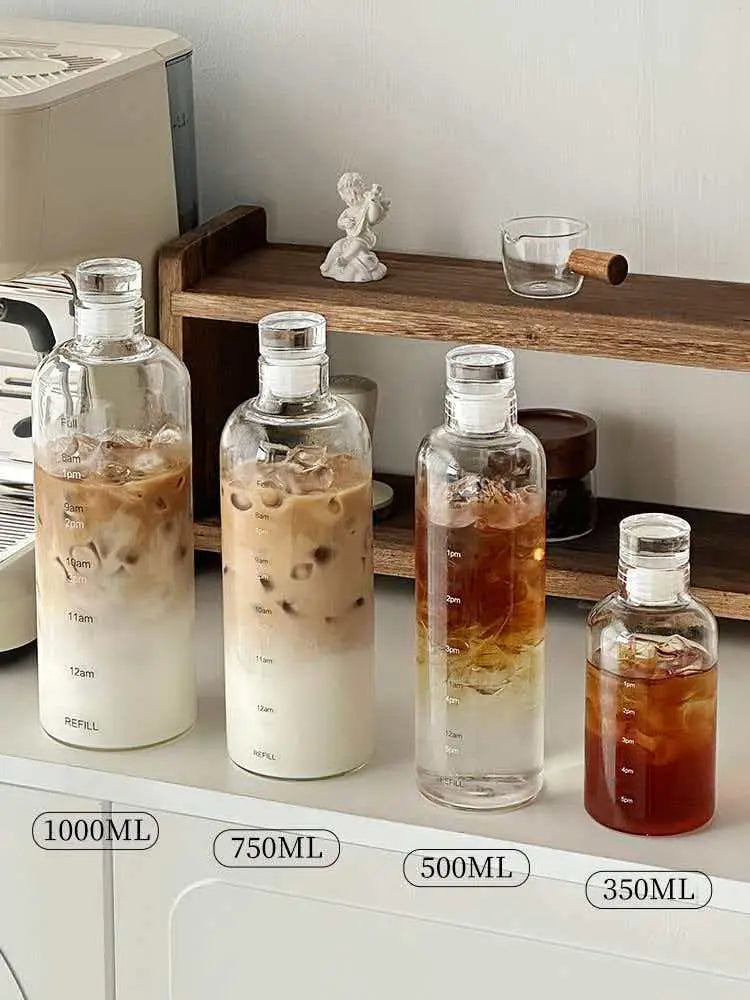 1000/Ml Glass Water Bottle With Time Scale - Couple Glass Portable Bot ...