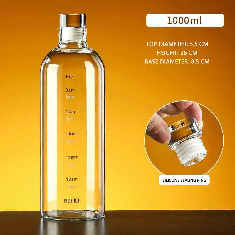 1000/Ml Glass Water Bottle With Time Scale - Couple Glass Portable Bot ...