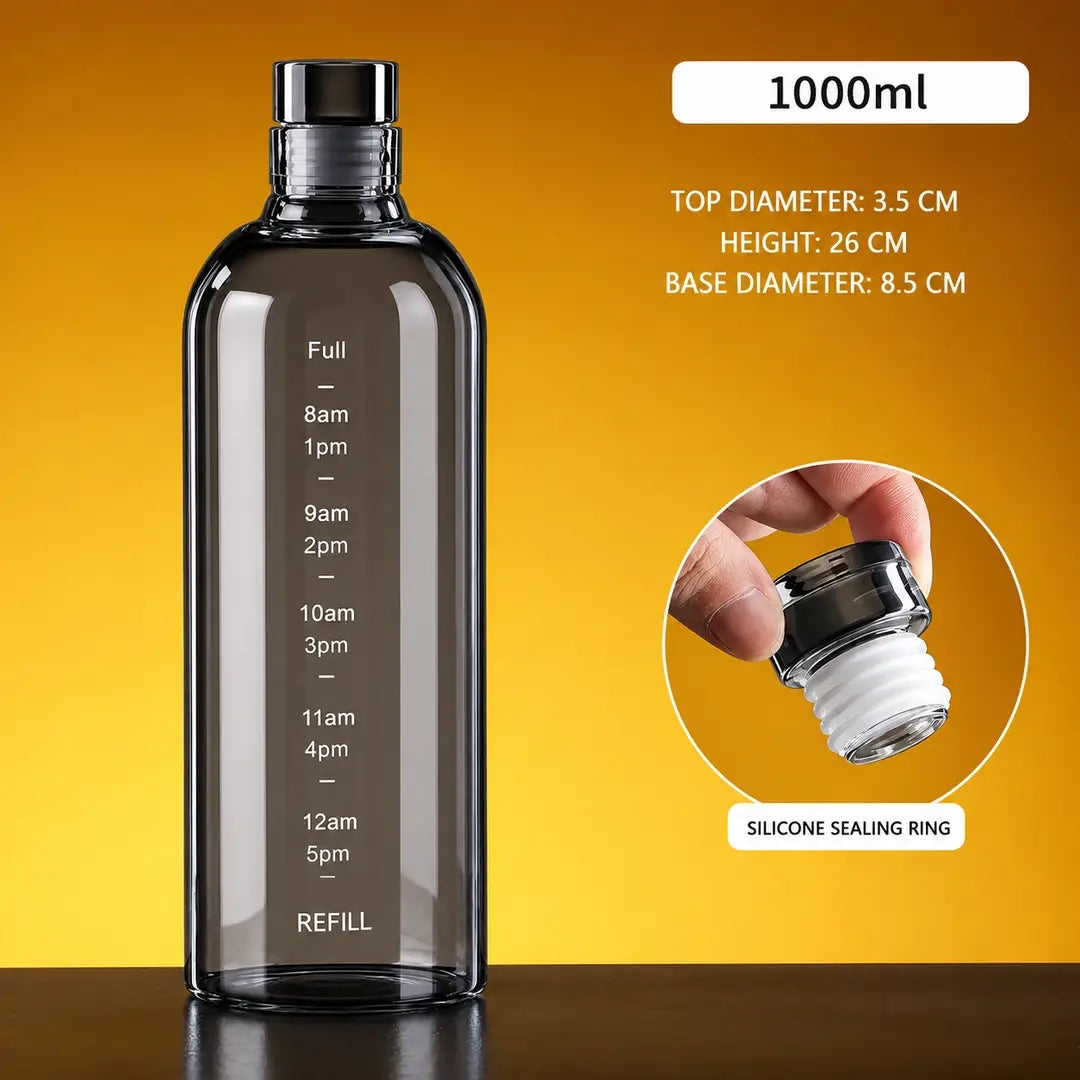 1000/Ml Glass Water Bottle With Time Scale - Couple Glass Portable Bot ...