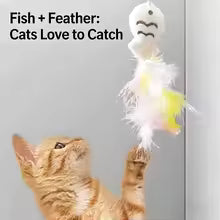 Rotating Cat Teaser Wand Steel Wire Cute Cat Toy With Bell Fish Interactive Bite Resistant Durable Self Amusing Pet Toy For Cats