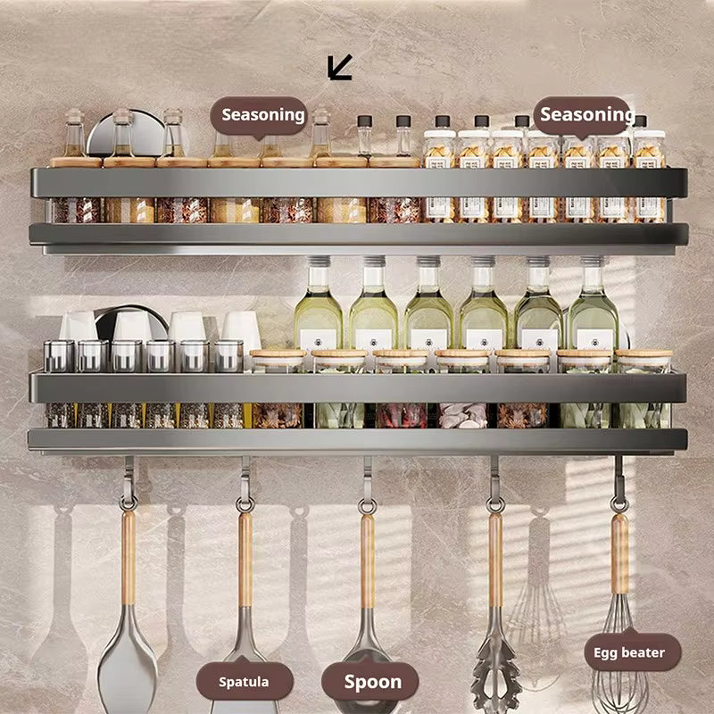 Wall-Mounted Suction Cup Kitchen Shelf Spice Storage Rack Seasoning Organizer No Drilling Kitchen Organizer Wall Shelf cocina